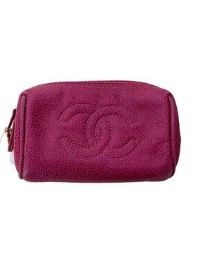 Chanel CC Caviar Leather Coin Case Cosmetic Makeup Pouch Pink